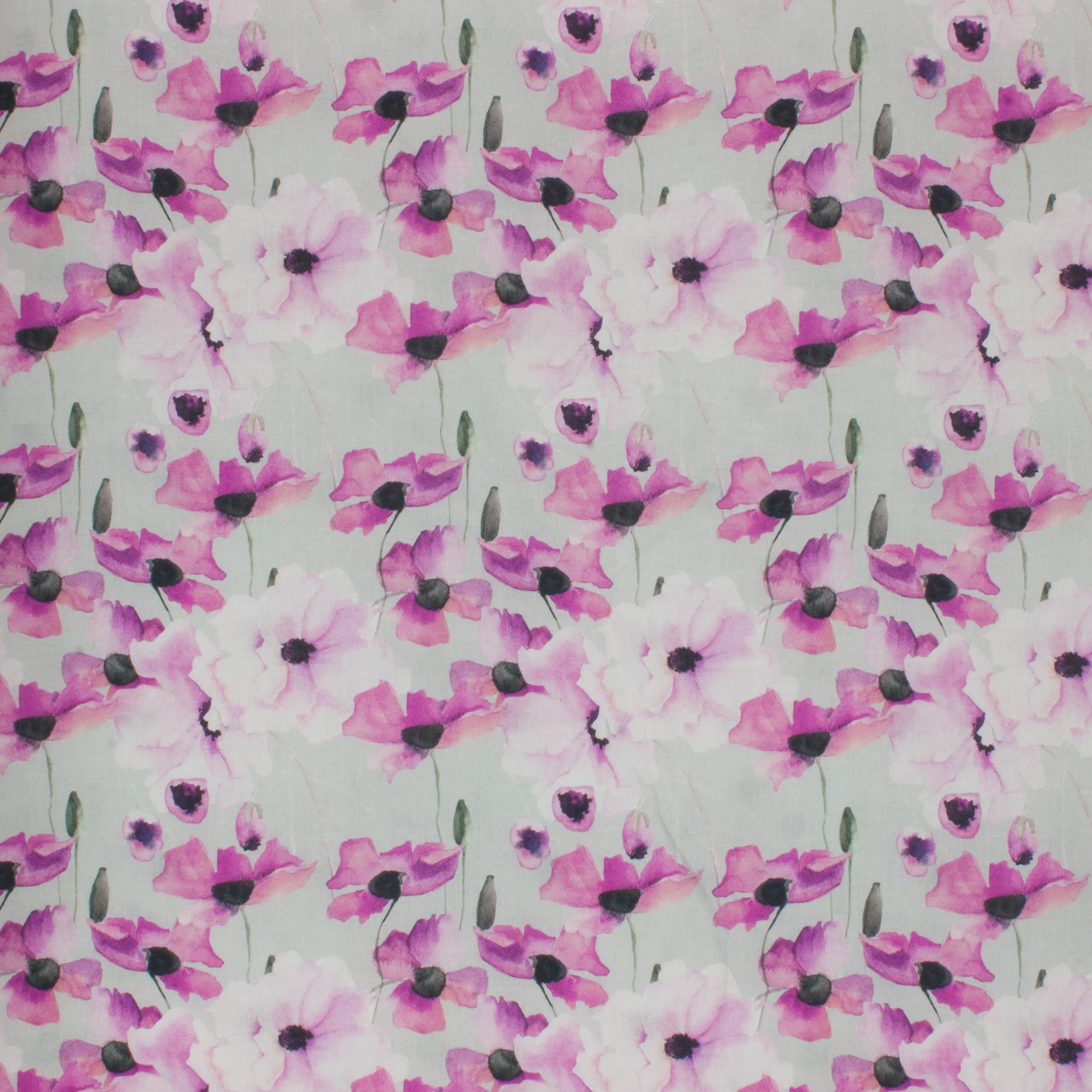 Grijze katoen met fuchsia aquarel klaprozen